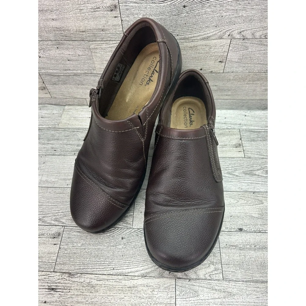 Collection By Clarks Cora Giny Brown‎ Tumbled Leather Loafer Slip on Womens 9W